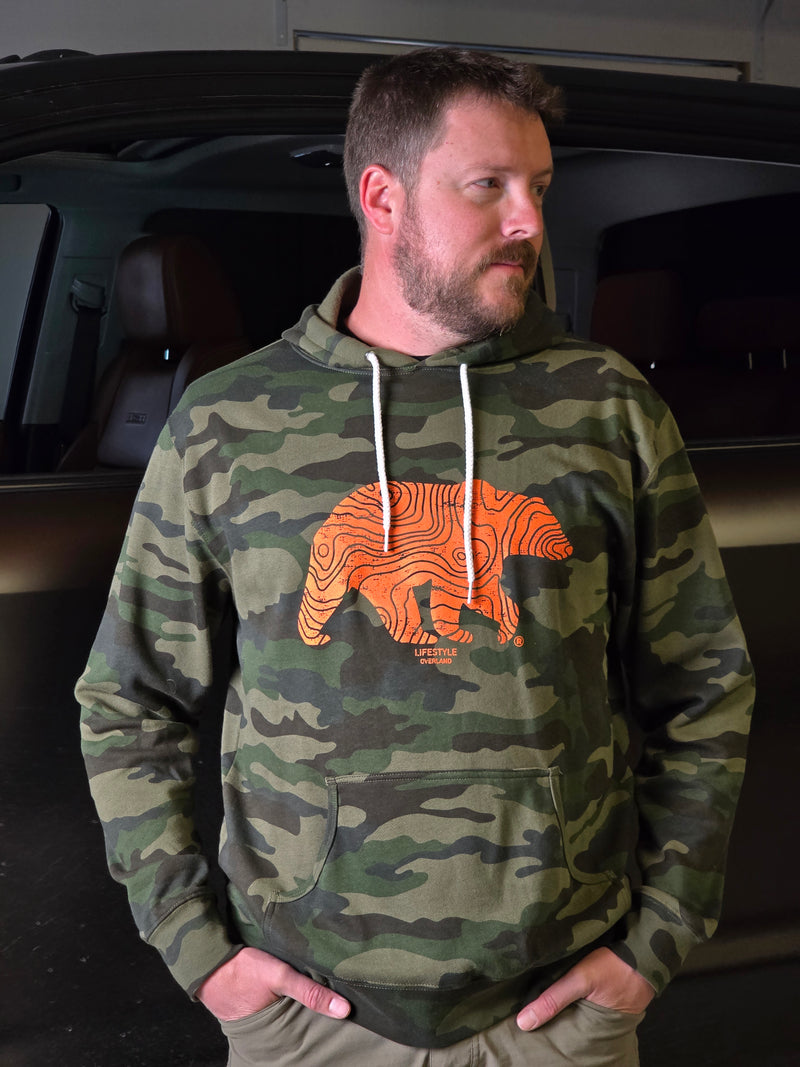 Load image into Gallery viewer, Lifestyle Overland Woodland Camo Topo Bear Hoodie (Unisex)
