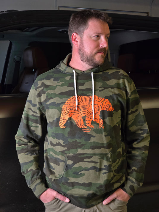 Lifestyle Overland Forest Green Camo Topo Bear Hoodie (Unisex)