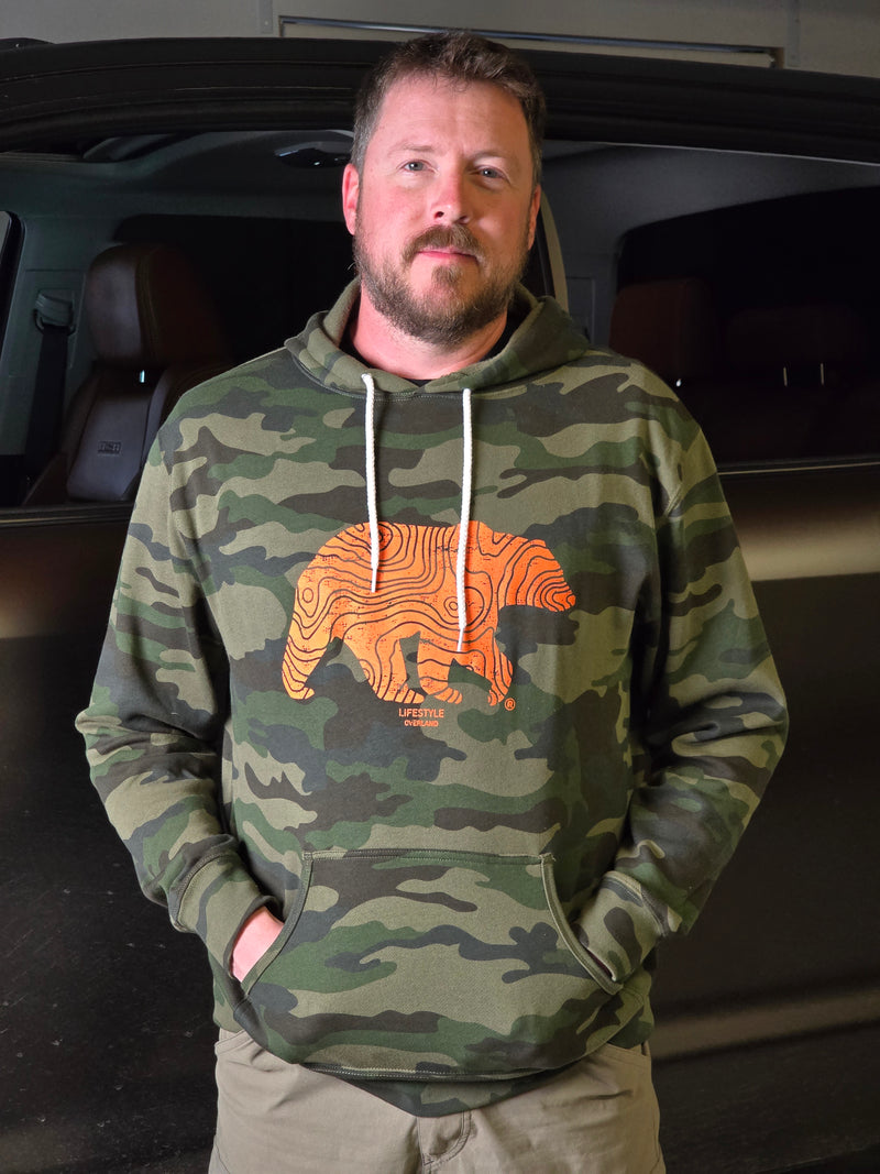 Load image into Gallery viewer, Lifestyle Overland Woodland Camo Topo Bear Hoodie (Unisex)
