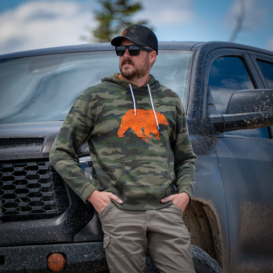 Lifestyle Overland Woodland Camo Topo Bear Hoodie (Unisex)