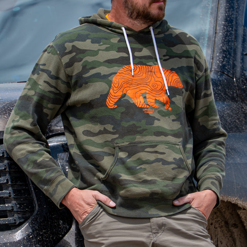 Load image into Gallery viewer, Lifestyle Overland Woodland Camo Topo Bear Hoodie (Unisex)
