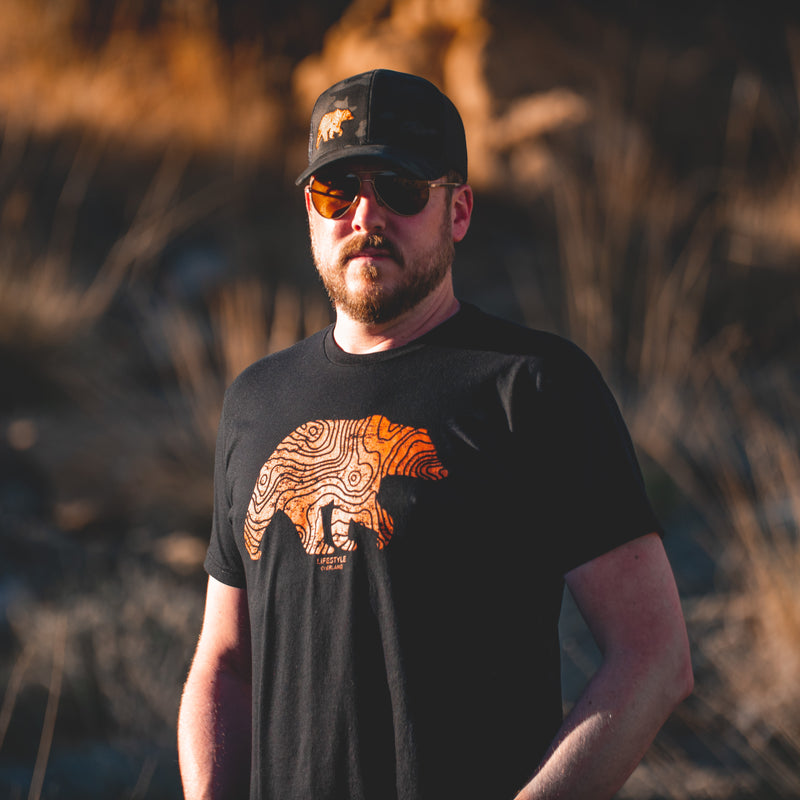 Load image into Gallery viewer, Lifestyle Overland Black Topo Bear T-Shirt
